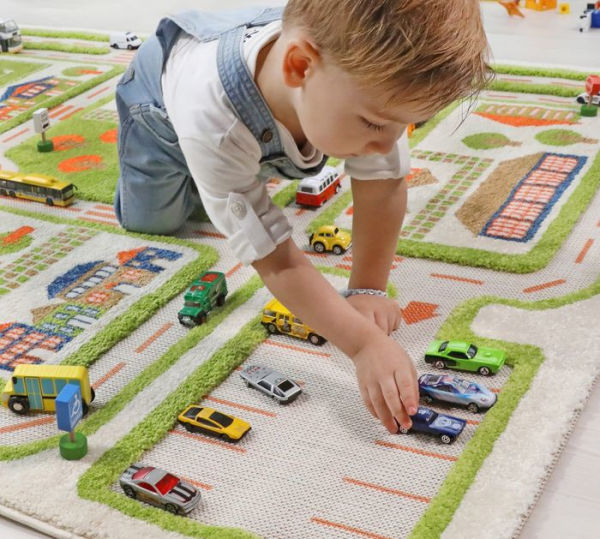 Traffic 3D Play Carpet with non-toxic wooden toy set