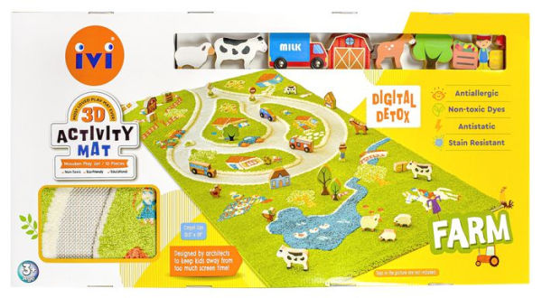 Farm 3D Play Carpet with non-toxic wooden toy set