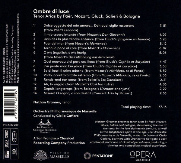 Ombre di luce: Tenor Arias by Paër, Mozart, Gluck, Salieri & Bologne