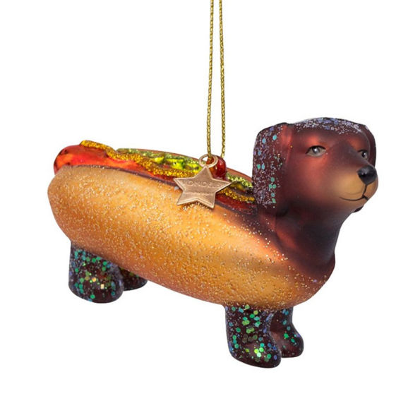 Hot Dog Dachshund Glass Ornament
