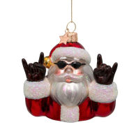Title: Rock On Santa Glass Ornament