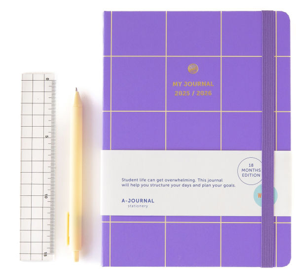 2025-2026 A-Journal School Diary Lilac Checkered 18 month Planner
