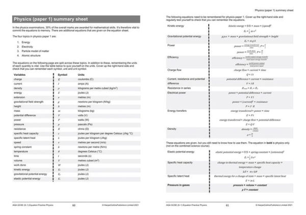 AQA GCSE Science (9-1) Equations Practice Pack