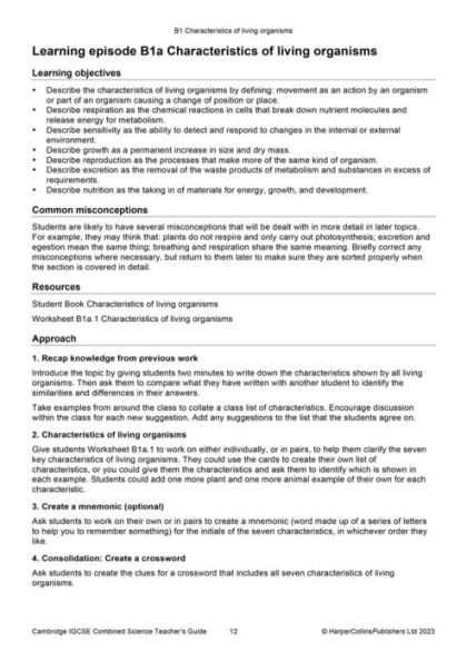 Cambridge IGCSET Combined Science Teacher Guide
