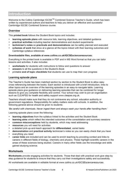 Cambridge IGCSET Combined Science Teacher Guide