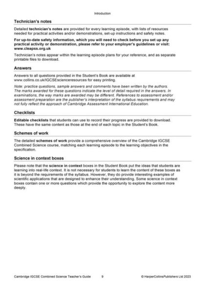 Cambridge IGCSET Combined Science Teacher Guide