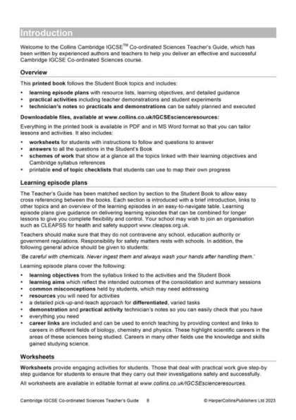 Cambridge IGCSET Co-ordinated Sciences Teacher Guide