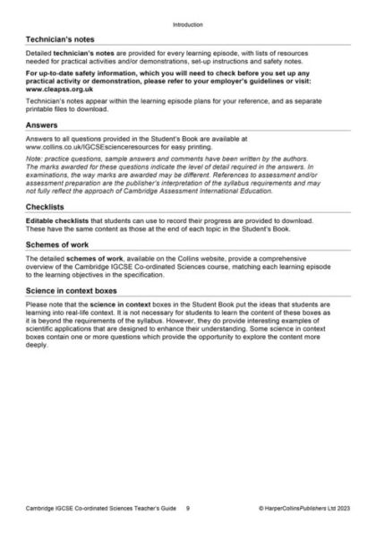 Cambridge IGCSET Co-ordinated Sciences Teacher Guide