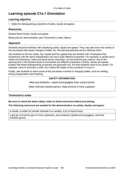 Cambridge IGCSET Co-ordinated Sciences Teacher Guide