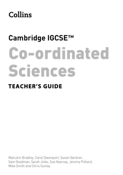 Cambridge IGCSET Co-ordinated Sciences Teacher Guide