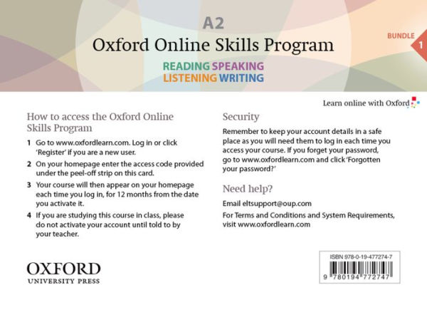 American English File 2e 1 Online Skills Program A2 Access Code Card