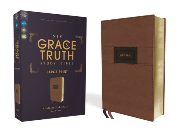 NIV, The Grace and Truth Study Bible (Trustworthy and Practical Insights), Large Print, Leathersoft, Brown, Red Letter, Comfort Print