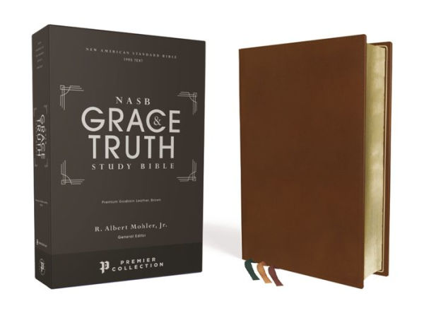 NASB, The Grace and Truth Study Bible, Premium Goatskin Leather, Brown, Premier Collection, Black Letter, 1995 Text, Art Gilded Edges, Comfort Print