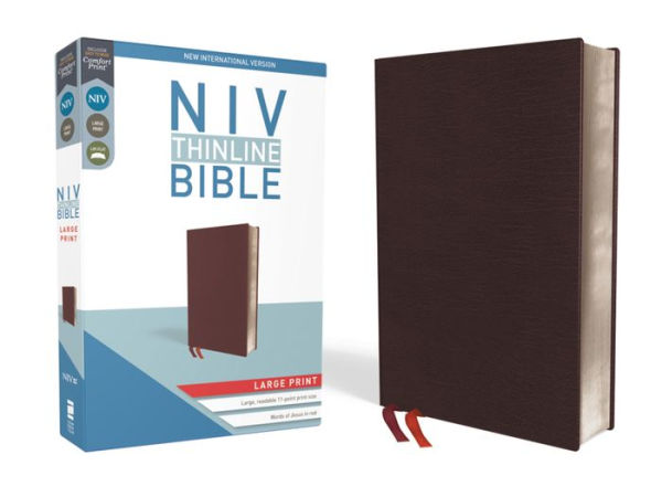 NIV, Thinline Bible, Large Print, Bonded Leather, Burgundy, Red Letter, Comfort Print