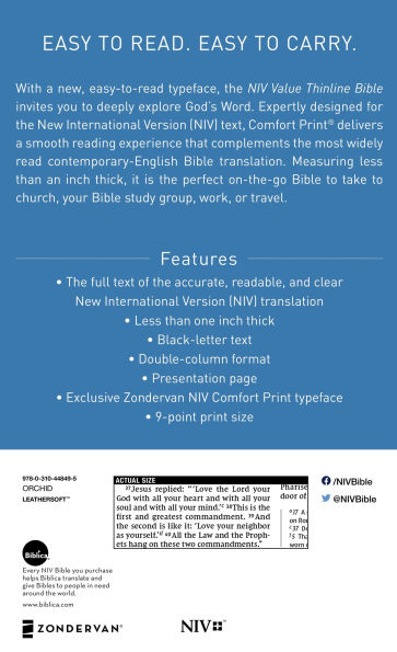 NIV, Value Thinline Bible, Leathersoft, Pink, Comfort Print