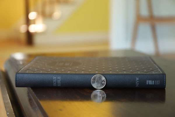 NIV, Value Thinline Bible, Large Print, Leathersoft, Gray/Black, Comfort Print