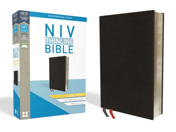 NIV, Thinline Bible, Giant Print, Bonded Leather, Black, Red Letter, Thumb Indexed, Comfort Print