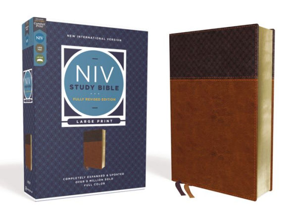 NIV Study Bible, Fully Revised Edition (Study Deeply. Believe Wholeheartedly.), Large Print, Leathersoft, Brown, Red Letter, Comfort Print