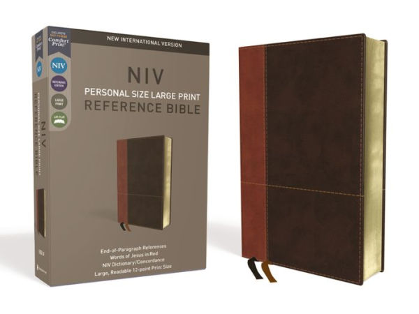 NIV, Personal Size Reference Bible, Large Print, Leathersoft, Tan/Brown, Red Letter, Comfort Print