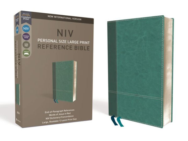 NIV, Personal Size Reference Bible, Large Print, Leathersoft, Teal, Red Letter, Comfort Print