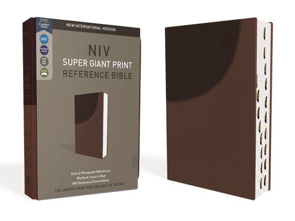 NIV, Super Giant Print Reference Bible (Font Size: 16.5-point), Leathersoft, Brown, Red Letter, Thumb Indexed, Comfort Print
