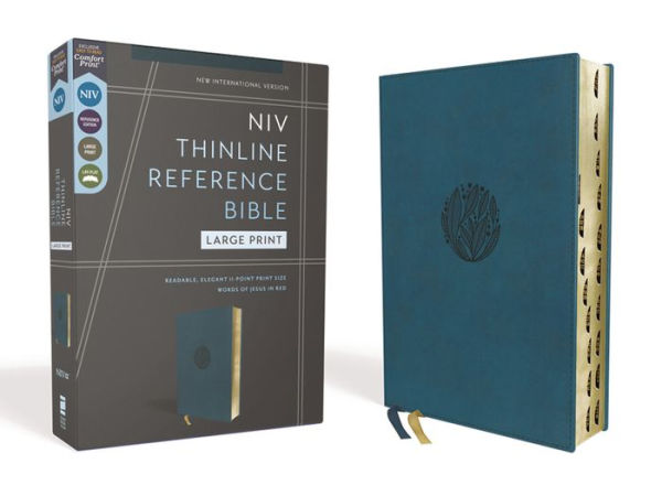 NIV, Thinline Reference Bible (Deep Study at a Portable Size), Large Print, Leathersoft, Teal, Red Letter, Thumb Indexed, Comfort Print