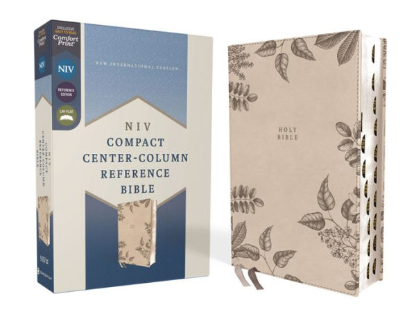 NIV, Compact Center-Column Reference Bible, Leathersoft, Stone, Red ...