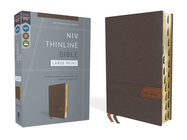 NIV, Thinline Bible, Large Print, Cloth Flexcover, Gray, Red Letter, Thumb Indexed, Comfort Print