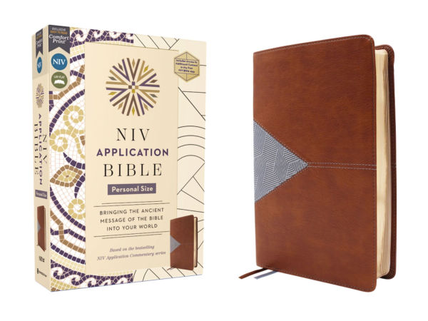 NIV Application Bible, Personal Size, Leathersoft, Brown/Blue, Red Letter, Comfort Print: Bringing the Ancient Message of the Bible into Your World