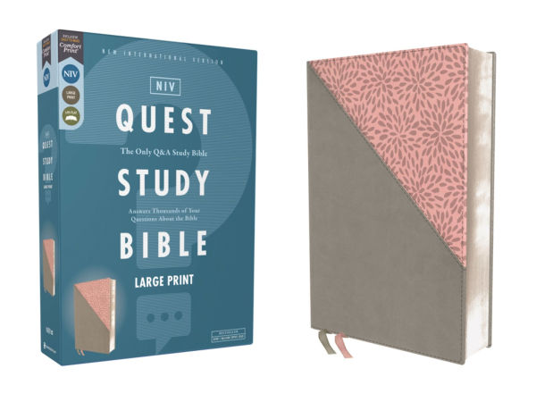 NIV, Quest Study Bible, Large Print, Leathersoft, Gray/Pink, Comfort Print: The Only Q and A Study Bible