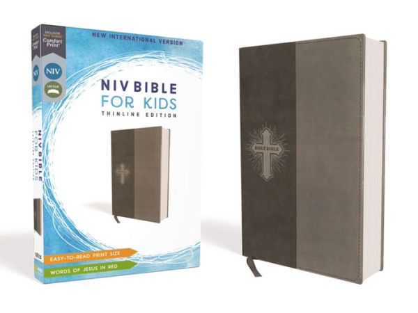NIV Bible for Kids, Leathersoft, Gray, Red Letter Edition, Comfort Print: Thinline Edition