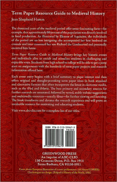 Term Paper Resource Guide to Medieval History
