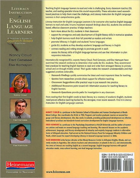 Literacy Instruction for English Language Learners: A Teacher's Guide to Research-Based Practices