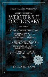 Title: Webster's II Dictionary: Office Edition, Third Edition, Author: Houghton Mifflin Co.