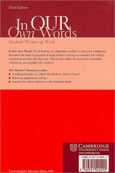 In our own Words Teacher's Manual: Student Writers at Work / Edition 3