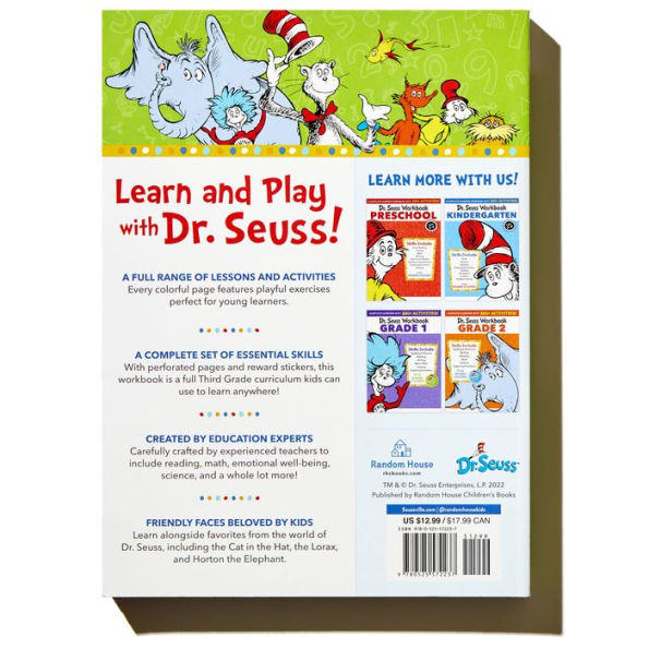 Dr. Seuss Workbook: Grade 3: 260+ Fun Activities with Stickers and More! (Language Arts, Vocabulary, Spelling, Reading Comprehension, Writing, Math, Multiplication, Science, SEL)