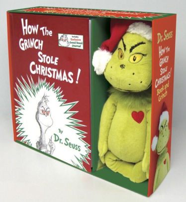 grinch stuffed animal and book