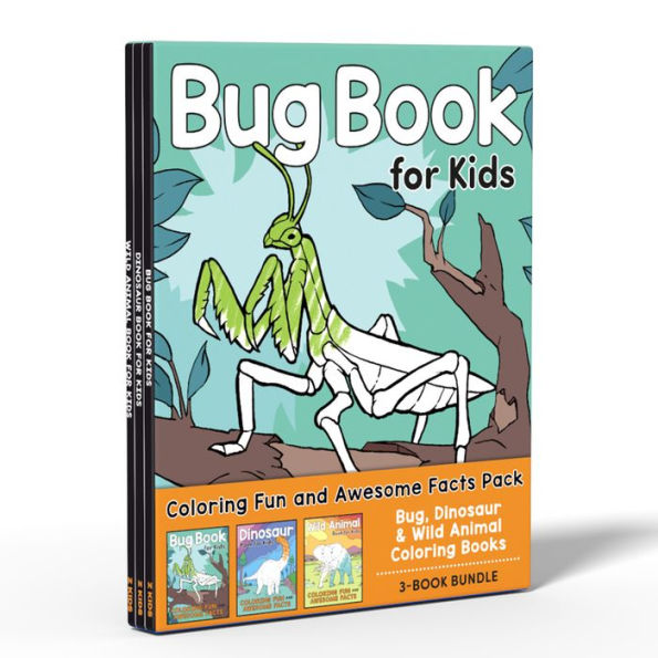 Coloring Fun and Awesome Facts Pack: Bug, Dinosaur, and Wild Animals Coloring Books