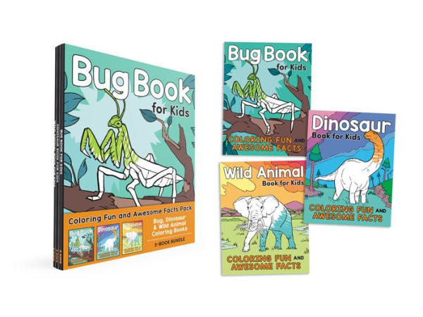 Coloring Fun and Awesome Facts Pack: Bug, Dinosaur, and Wild Animals Coloring Books