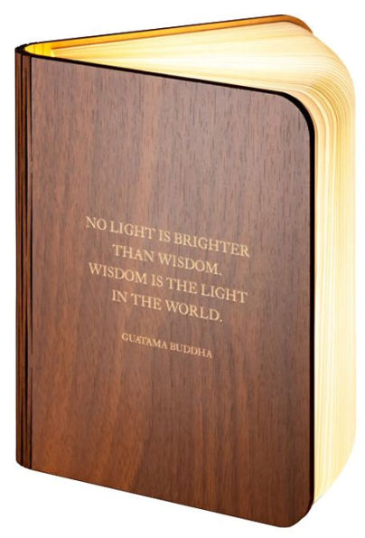 Wooden Folding LED Book Lamp Featuring No Light is Brighter Quotation