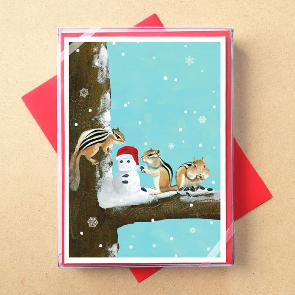 Three Chipmunks Christmas Boxed Holiday Cards by Allport Editions