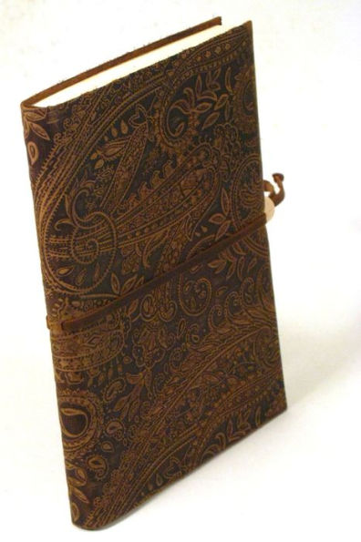 Two-tone Paisley Embossed Leather Journal with Beaded Tie