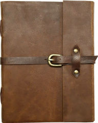 Title: Brown Leather Journal with Belt Buckle Closure, 192 unlined pages, 6