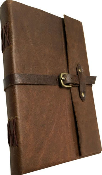 Brown Leather Journal with Belt Buckle Closure, 192 unlined pages, 6