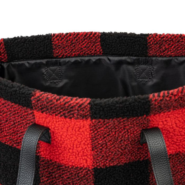 B&N Exclusive Red Buffalo Plaid Sherpa Tote