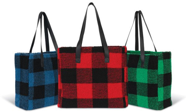 B&N Exclusive Green Buffalo Plaid Sherpa Tote