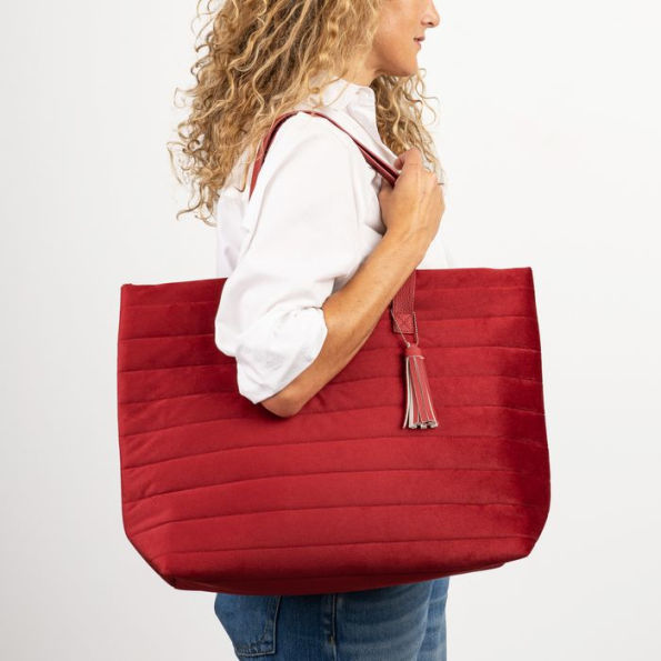 B&N Exclusive Red Quilted Velvet Tote