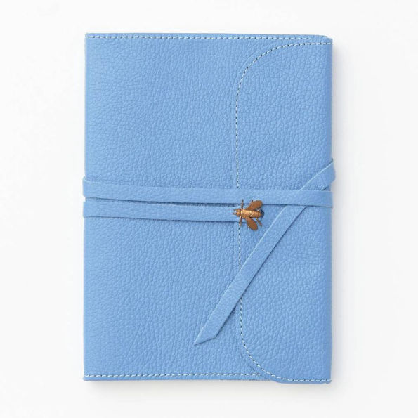 6x8 Avio Leather Journal with lace and Brass Bee ornament and IVORY edges