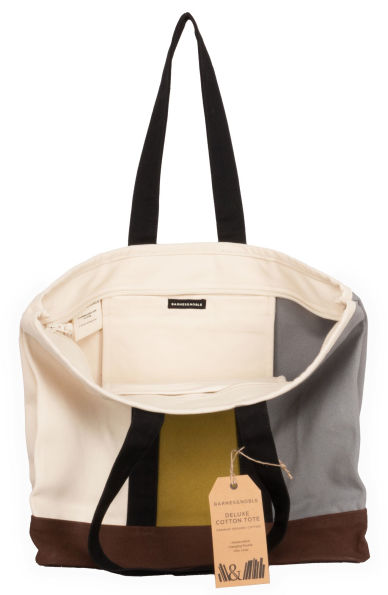 Color Block Deluxe Tote, 100% Organic Cotton Canvas with zipper opening