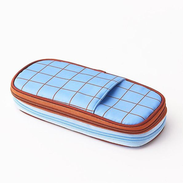 Blue Grid Expandable Pencil Case